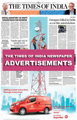 Times of India Newspaper Front Page and Display Ads